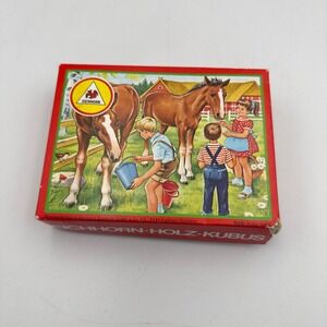 Vintage Eichhorn Wooden Block Puzzle 6-in-1 Farm Animal Scenes Made in Germany